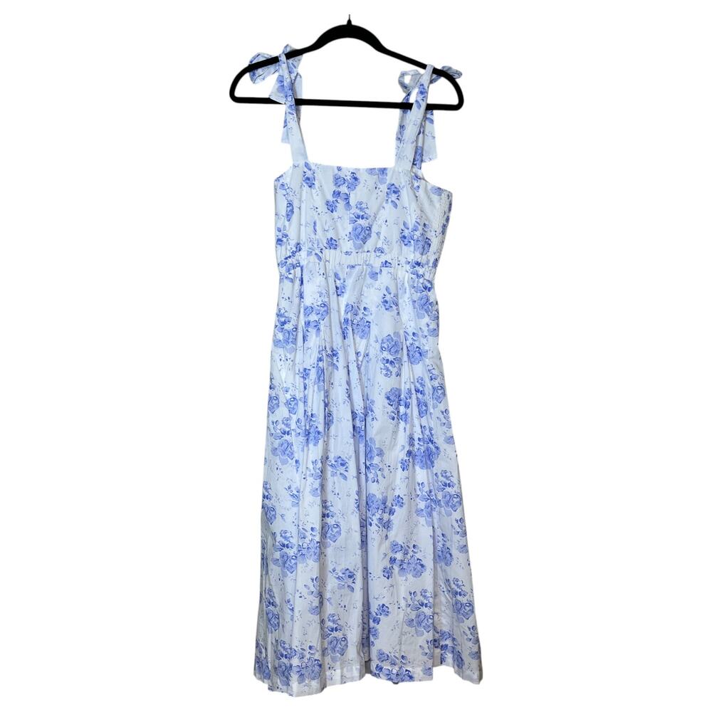 Hyacinth House Tuckernuck Blue Chintz Teagan Tie Shoulder Floral Midi Dress XS - Picture 3 of 7